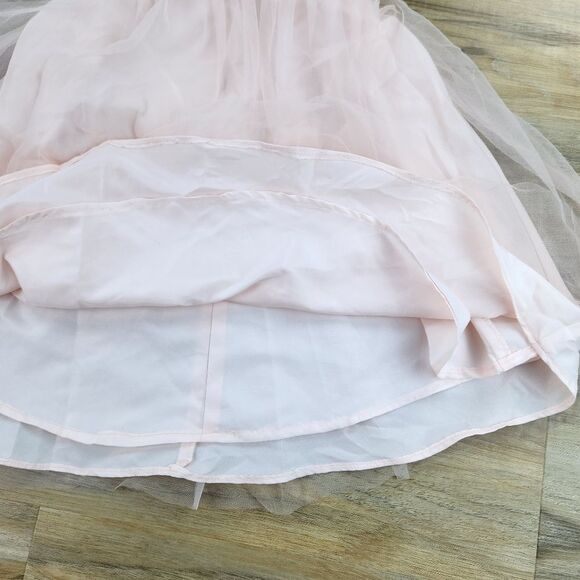 🍑David's Bridal Pink Petal Tulle One Shoulder Dress Size 2 - Picture 12 of 14